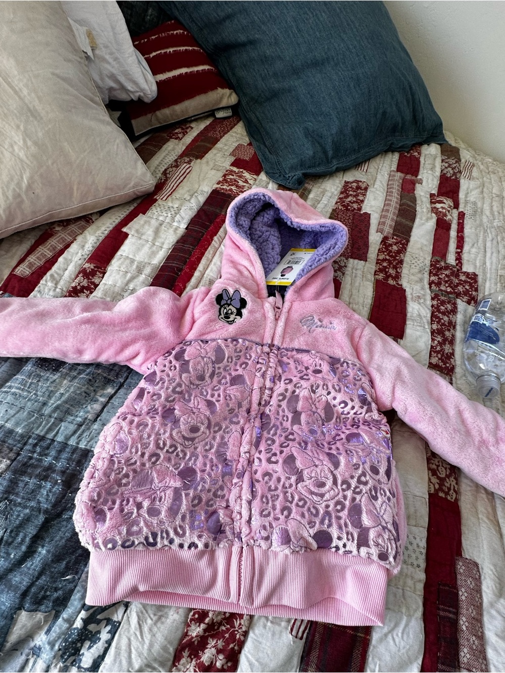 Disney Pink Plush Minnie Mouse Hoodie with Shimmer Accents